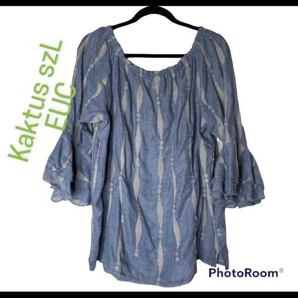 Kaktus Tops - Kaktus Gypsy Boho Flowy Peasant Top sz EUC Ruffle Bell sleeves Modest Shirt